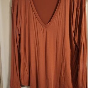 Women's V-Neck Long Sleeve Top - Rust